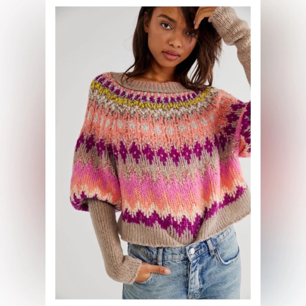 Free People Home For The Holidays Sweater Raspberry Combo Size Medium NWOT - Picture 1 of 6